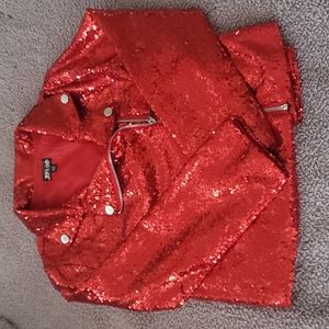 Girl's Jojos Closet Red Sequin Moto Jacket Size 10/12